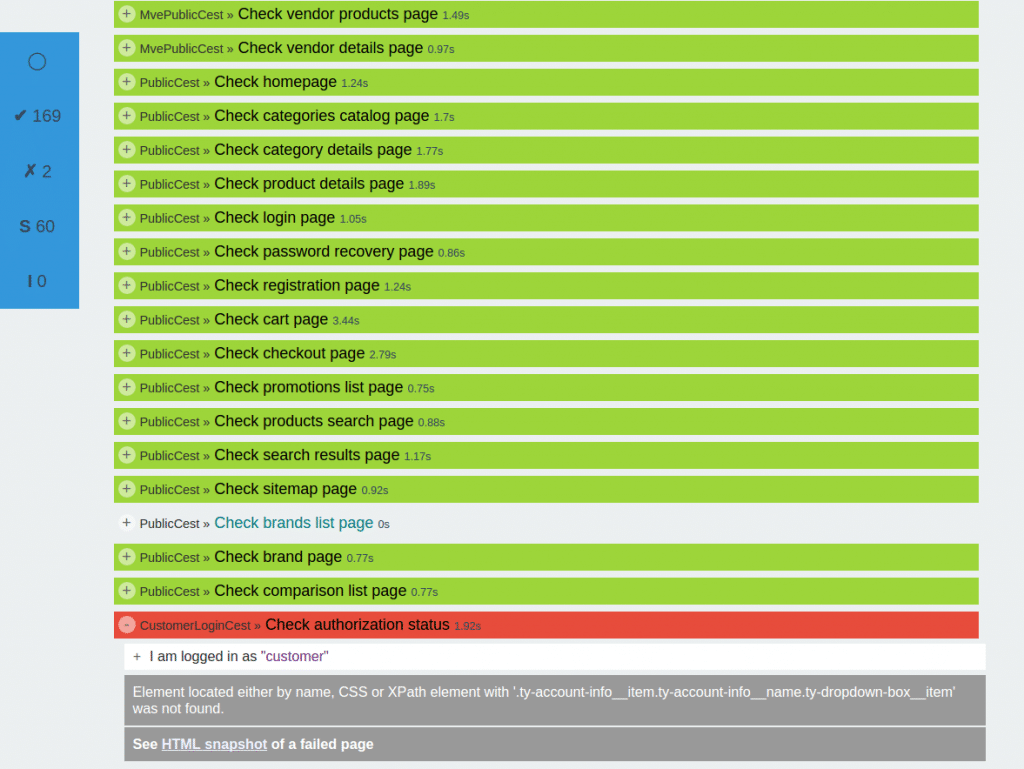 Testing result page