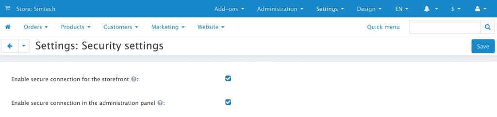 Secure Connection in CS-Cart Admin Panel