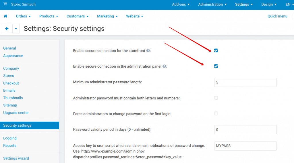 Enable HTTPS connection in CS-Cart admin Panel