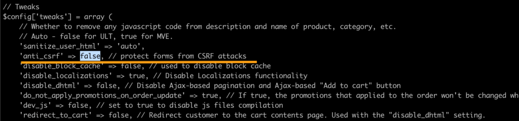 Disabling anti_csrf tweak in CS-Cart