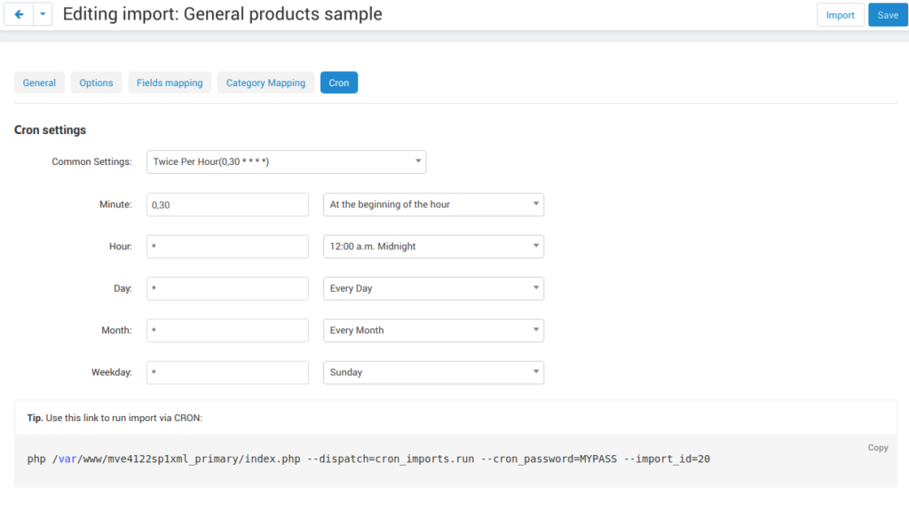 Importing products by cron