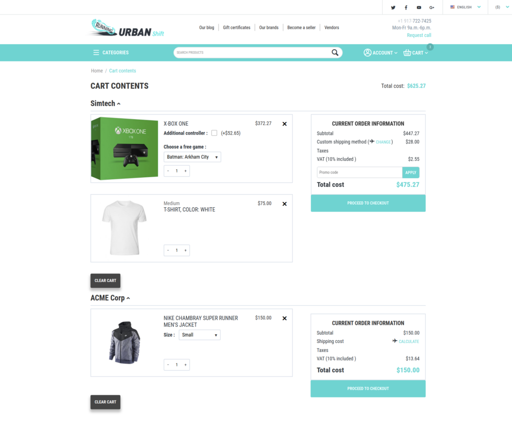 Urban Shift Theme: After the changes in the cart page design, the theme required its adaptation  to "Direct Customer-to-Vendor Payments". 