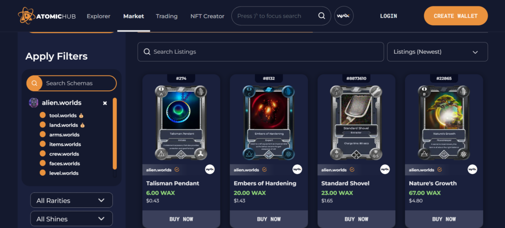  Alien World Items on the AtomicHub Marketplace 