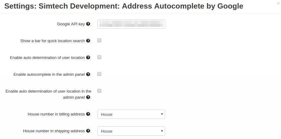 Settings in Google Address Autocomplete Plugin