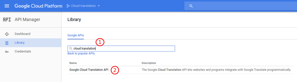 Create Google Cloud Translation API Key