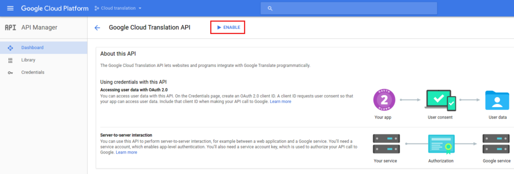 Enable Google Cloud Translation API