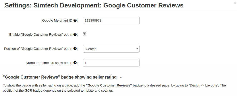 Google Customer Review CS-Cart Add-on Settings