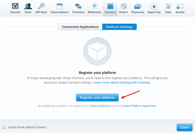 Where to register your platform in Stripe