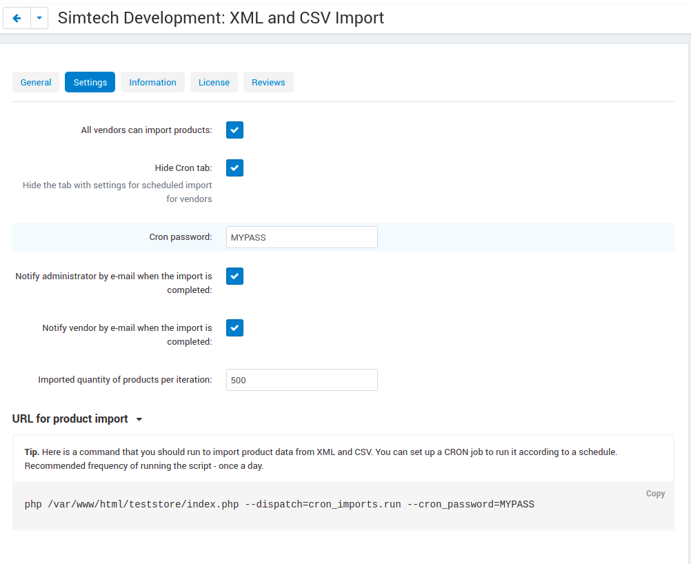 Settings in XML / CSV Import Plugin