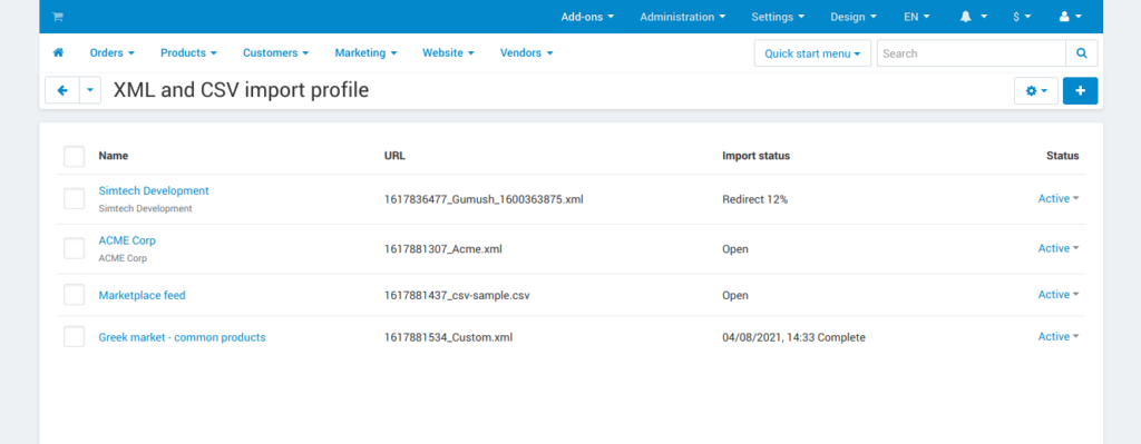 XML / CSV import profile