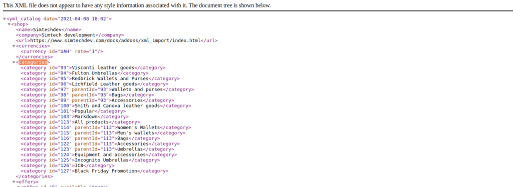 XML import examp;e