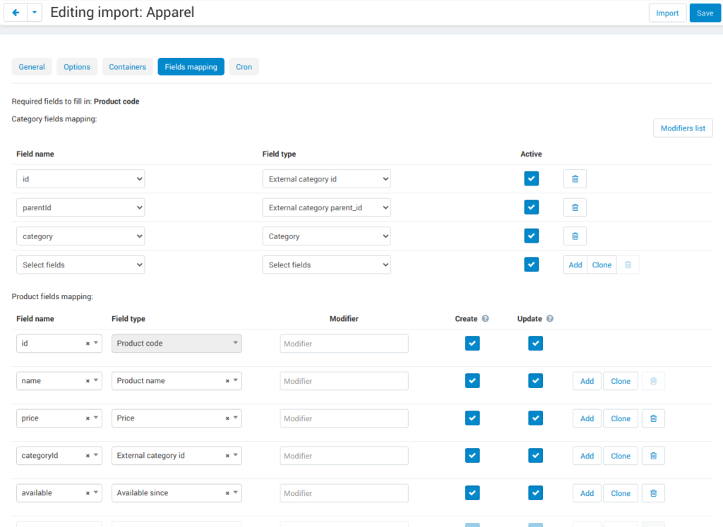 How to edit XML / CSV Import