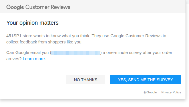 Google Customer Reviews Pop-Up