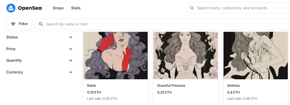 OpenSea filtering and searching options