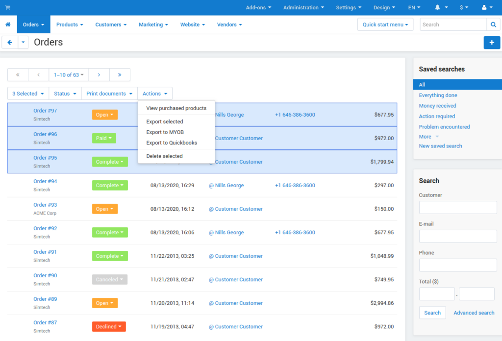 Tracking orders in CS-Cart platform for marketplaces